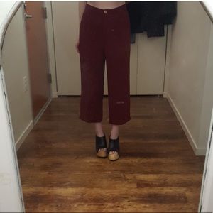 Vintage Maroon High-Waisted Cropped Trousers